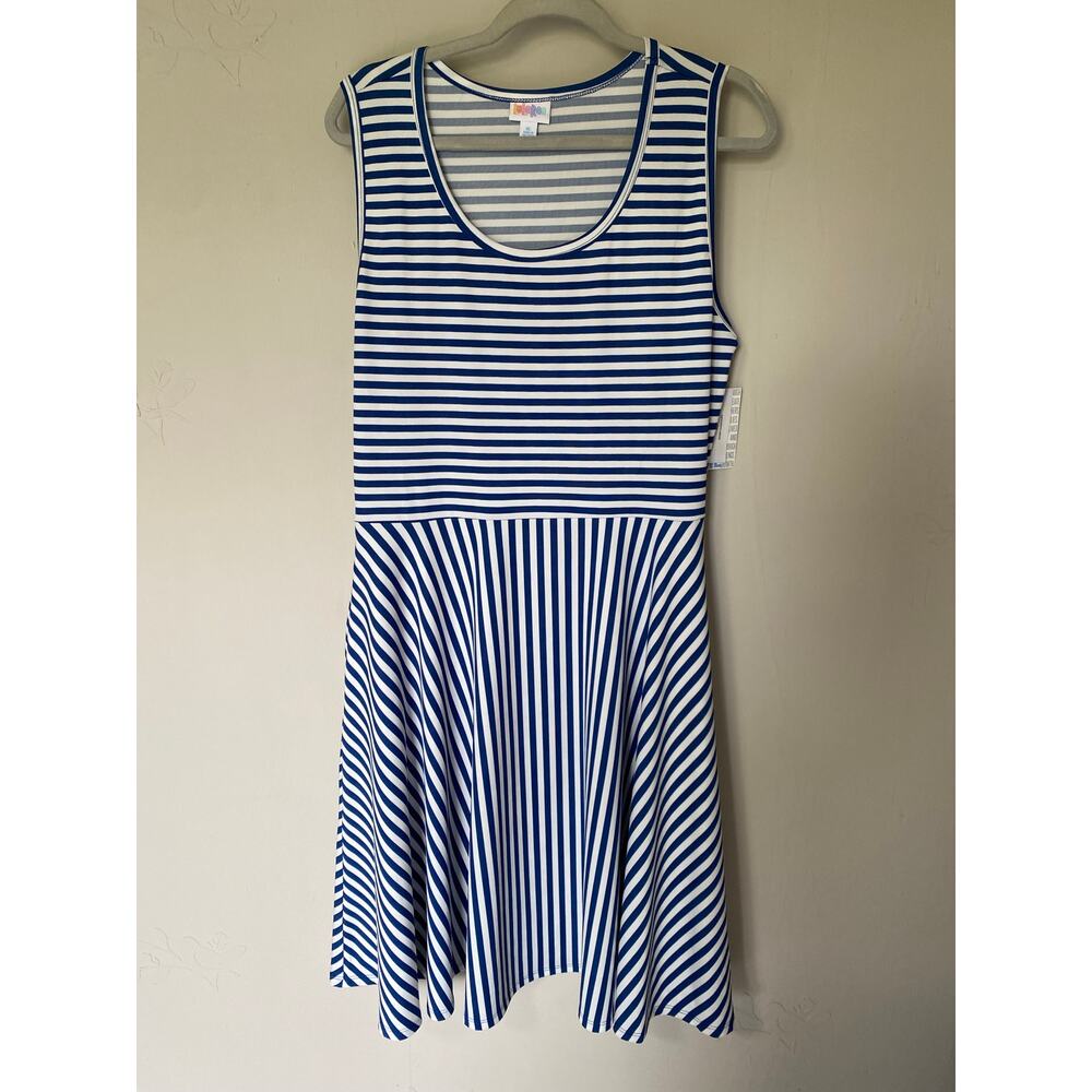 NWT LuLaRoe Blue & White stripes Nicki Dress with Pockets XL Coastal Comfy